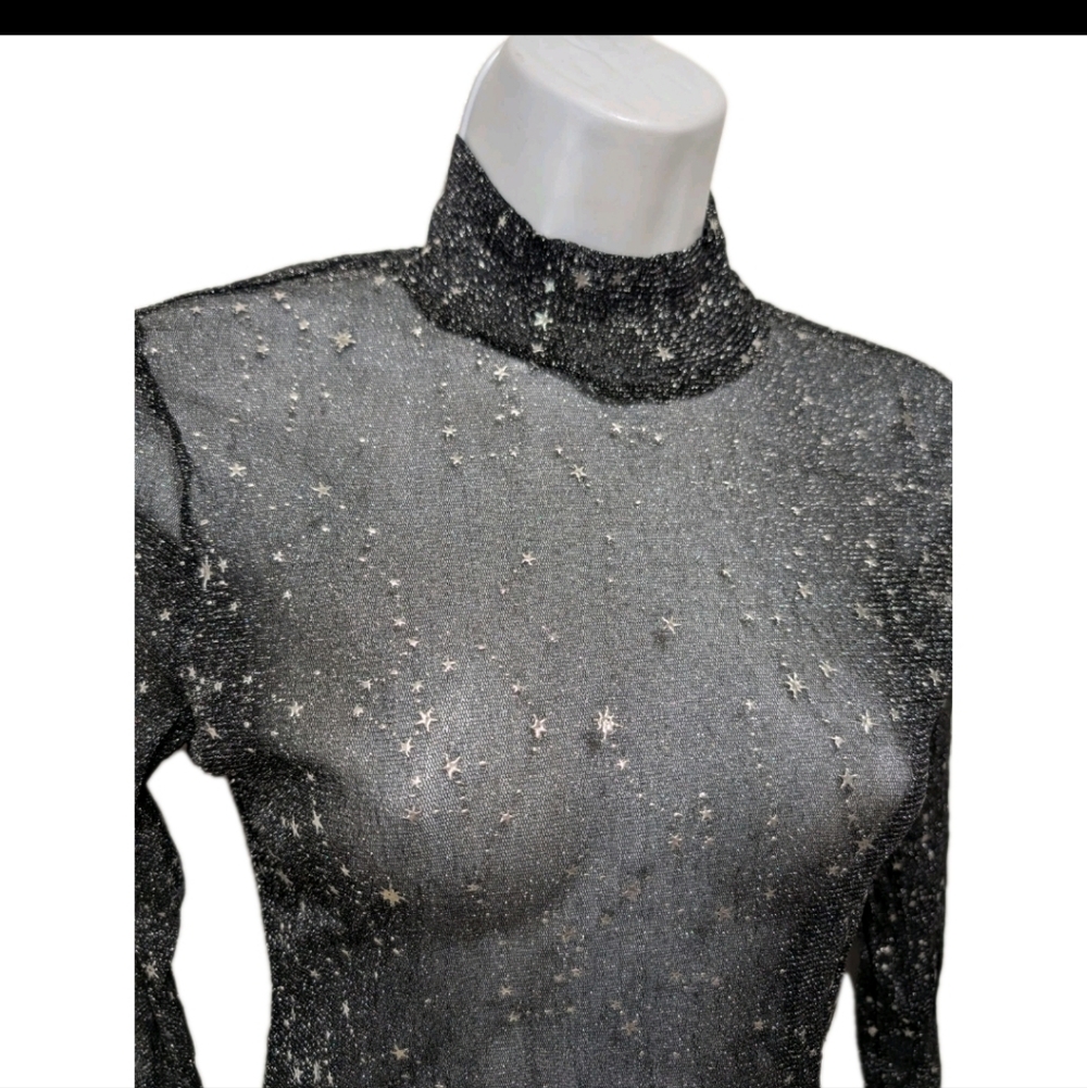 Mangopop Celestial Galaxy Sheer Mesh Long Sleeve Top M Stars Fairy Grunge Whimsi